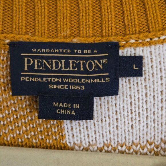 Pendleton Vintage Mustard Cream Buffalo Check Wool Crewneck Sweater Size L - Picture 3 of 4